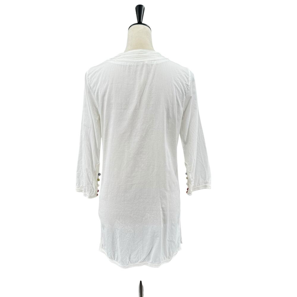 Roberta Roller Rabbit White & Multi Colored Button Loop 3/4 Sleeve Tunic - Picture 3 of 14